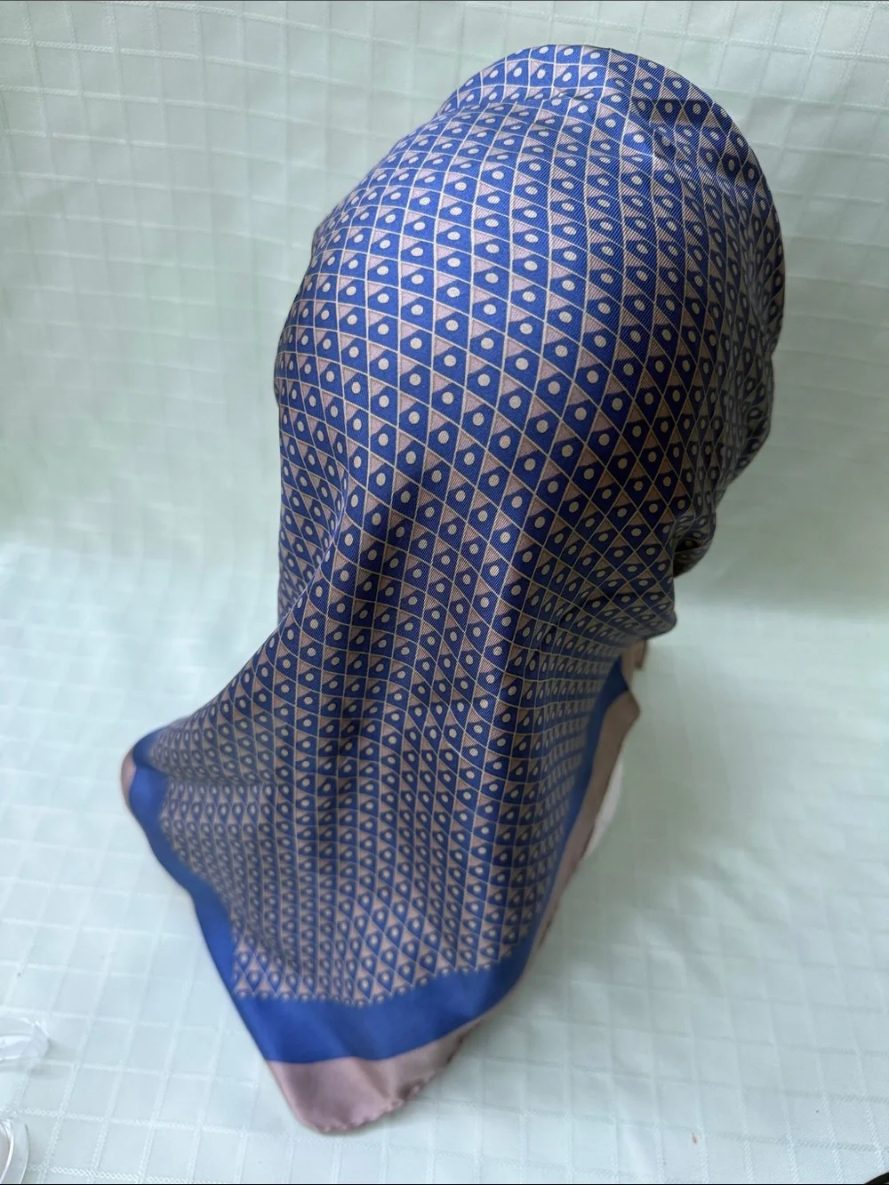 Vintage Anne Klein Blue Patterned Silk Scarf - Classic Fashion Accessory